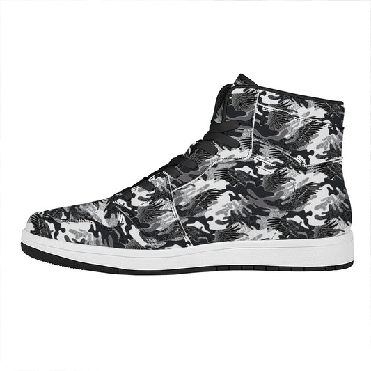 Camouflage Dazzle Wings Pattern Print High Top Leather Sneakers