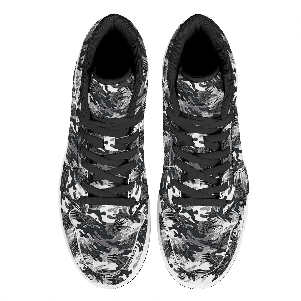 Camouflage Dazzle Wings Pattern Print High Top Leather Sneakers