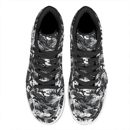 Camouflage Dazzle Wings Pattern Print High Top Leather Sneakers