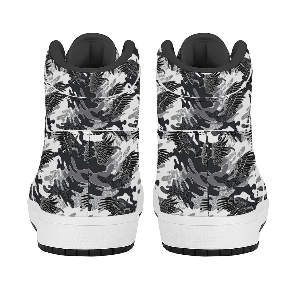 Camouflage Dazzle Wings Pattern Print High Top Leather Sneakers