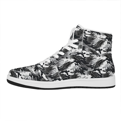 Camouflage Dazzle Wings Pattern Print High Top Leather Sneakers