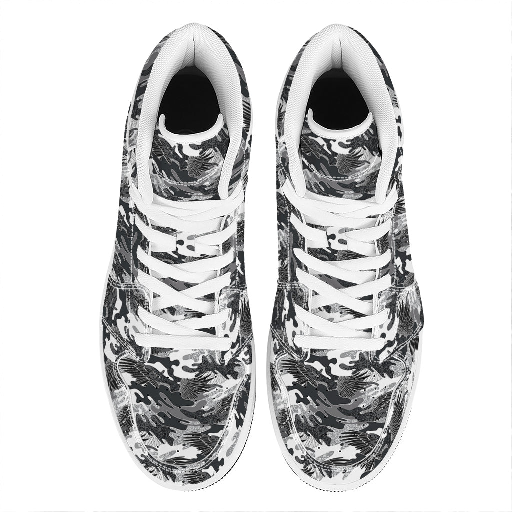 Camouflage Dazzle Wings Pattern Print High Top Leather Sneakers