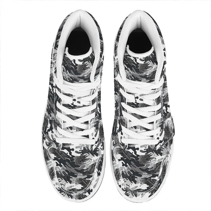 Camouflage Dazzle Wings Pattern Print High Top Leather Sneakers