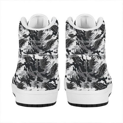 Camouflage Dazzle Wings Pattern Print High Top Leather Sneakers