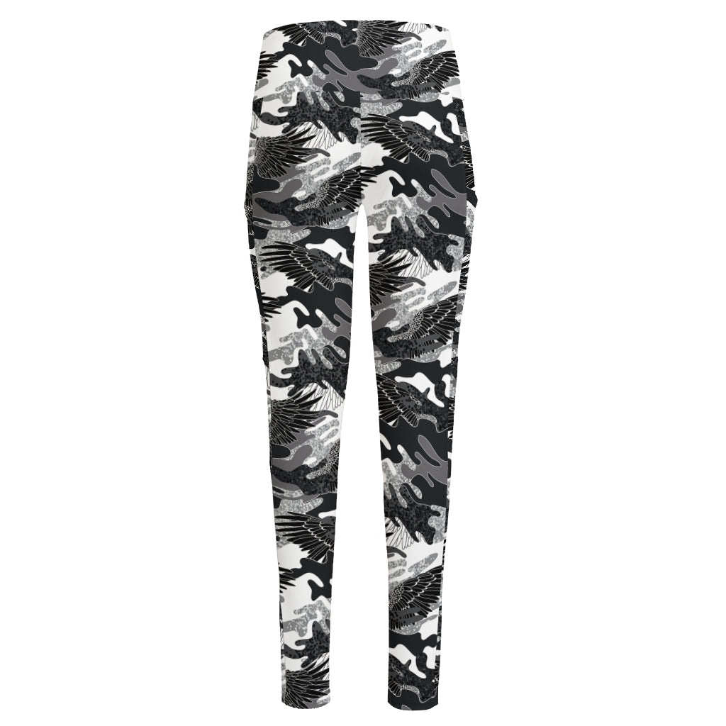 Camouflage Dazzle Wings Pattern Print High-Waisted Pocket Leggings