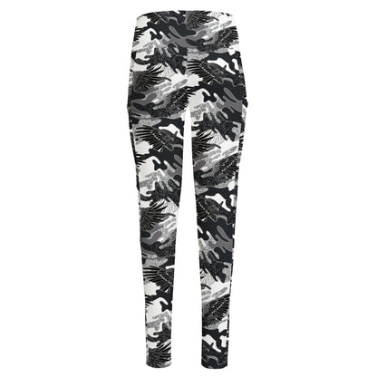 Camouflage Dazzle Wings Pattern Print High-Waisted Pocket Leggings
