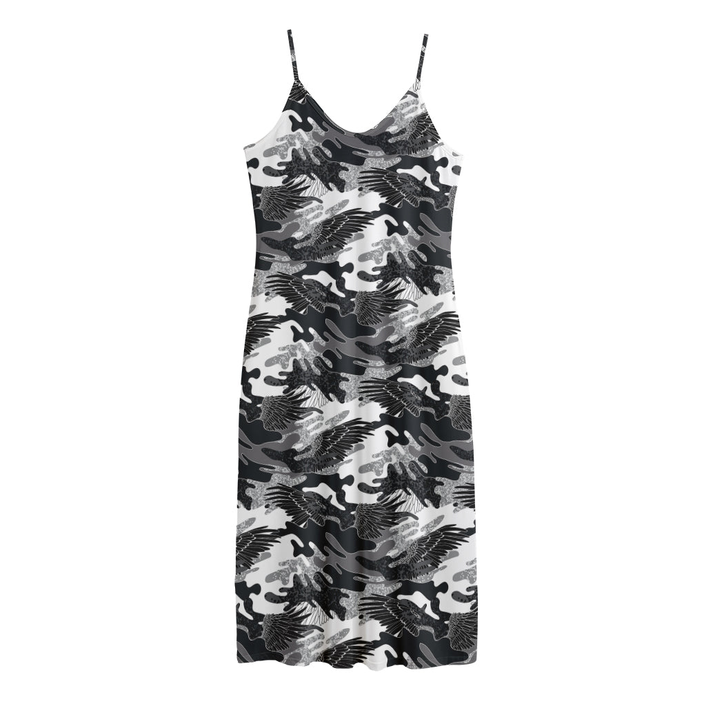 Camouflage Dazzle Wings Pattern Print Jersey Midi Cami Dress