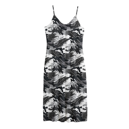 Camouflage Dazzle Wings Pattern Print Jersey Midi Cami Dress