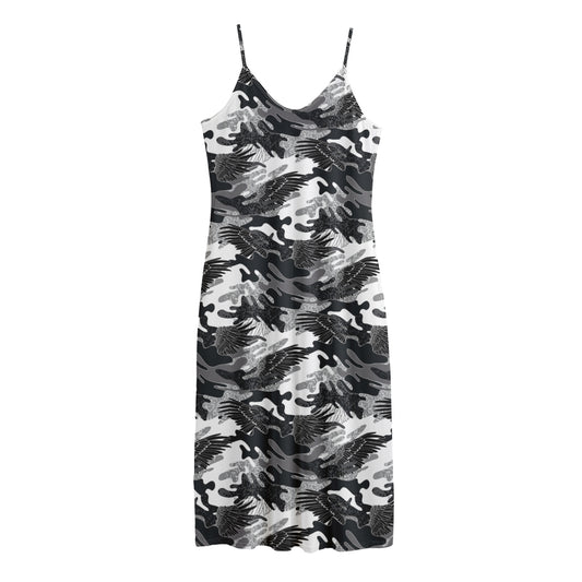 Camouflage Dazzle Wings Pattern Print Jersey Midi Cami Dress