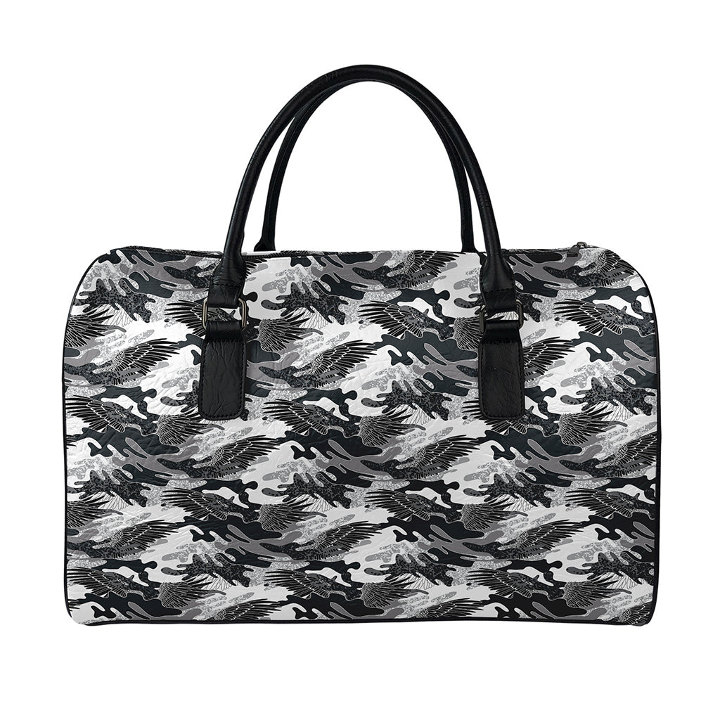 Camouflage Dazzle Wings Pattern Print Leather Duffle Bag