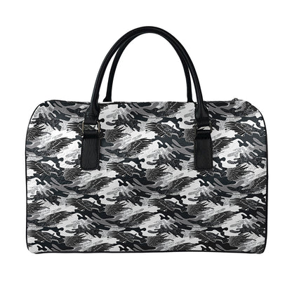 Camouflage Dazzle Wings Pattern Print Leather Duffle Bag
