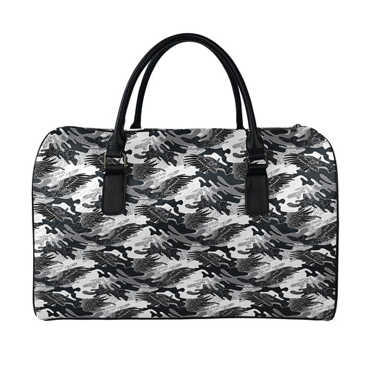 Camouflage Dazzle Wings Pattern Print Leather Duffle Bag