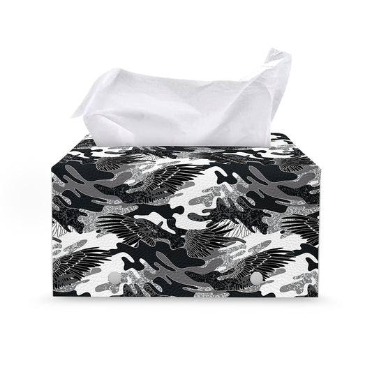 Camouflage Dazzle Wings Pattern Print Leather Tissue Box Cover