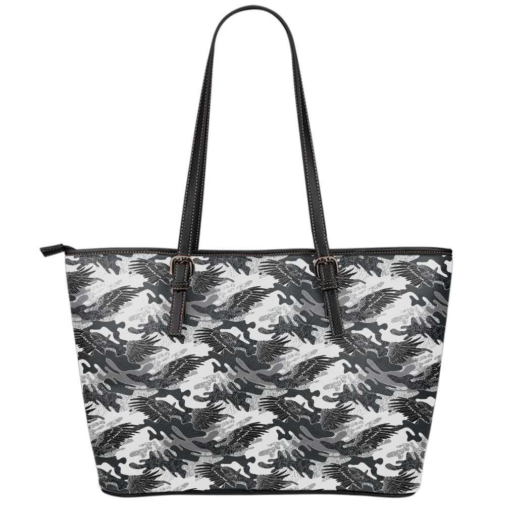 Camouflage Dazzle Wings Pattern Print Leather Tote Bag