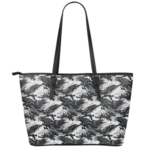 Camouflage Dazzle Wings Pattern Print Leather Tote Bag