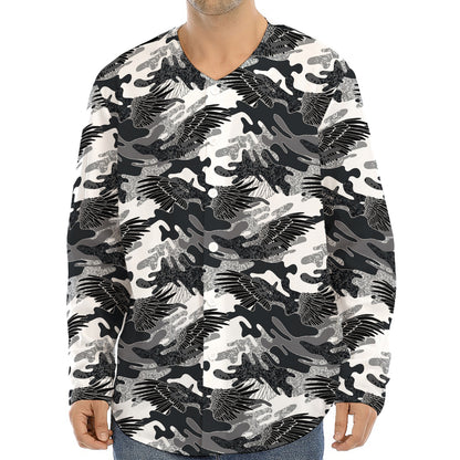 Camouflage Dazzle Wings Pattern Print Long Sleeve Baseball Jersey