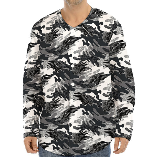 Camouflage Dazzle Wings Pattern Print Long Sleeve Baseball Jersey