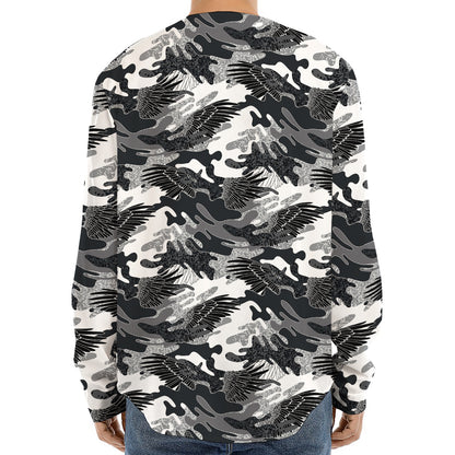 Camouflage Dazzle Wings Pattern Print Long Sleeve Baseball Jersey