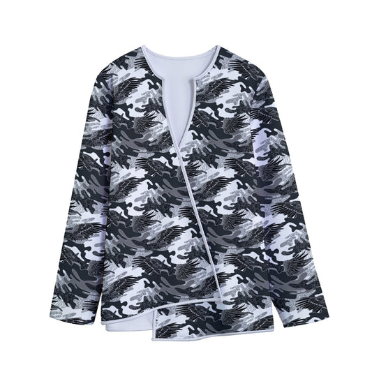 Camouflage Dazzle Wings Pattern Print Long Sleeve Short Coat