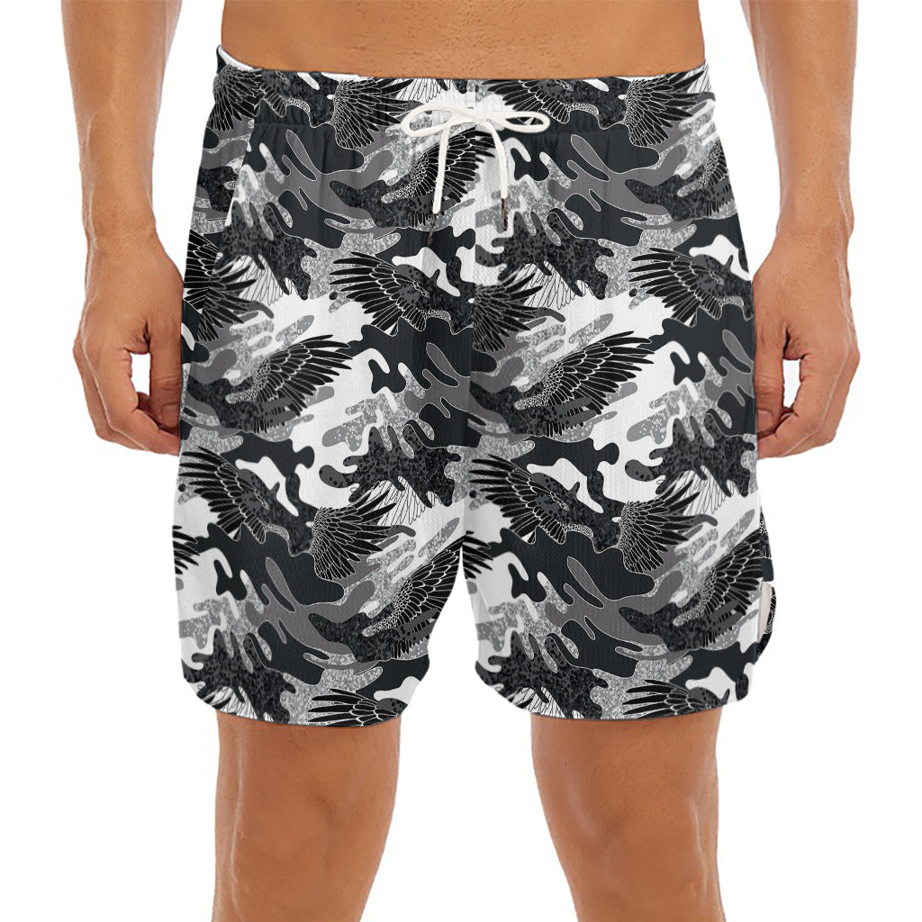 Camouflage Dazzle Wings Pattern Print Men's Split Running Shorts