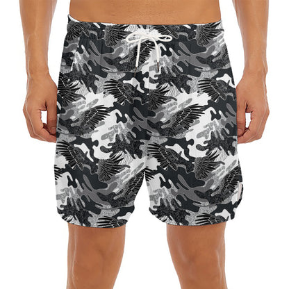 Camouflage Dazzle Wings Pattern Print Men's Split Running Shorts
