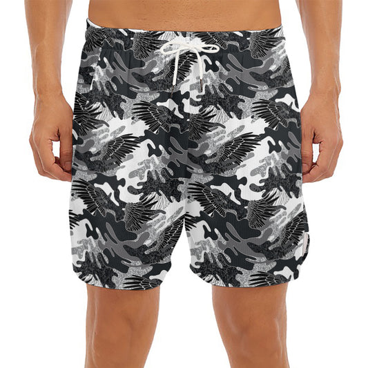 Camouflage Dazzle Wings Pattern Print Men's Split Running Shorts