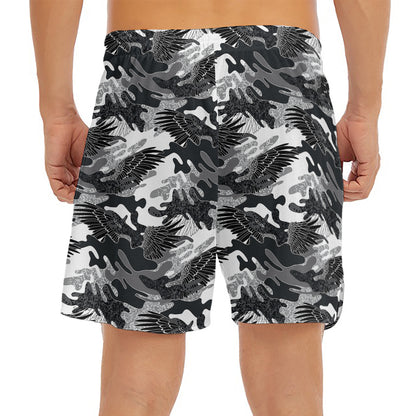 Camouflage Dazzle Wings Pattern Print Men's Split Running Shorts