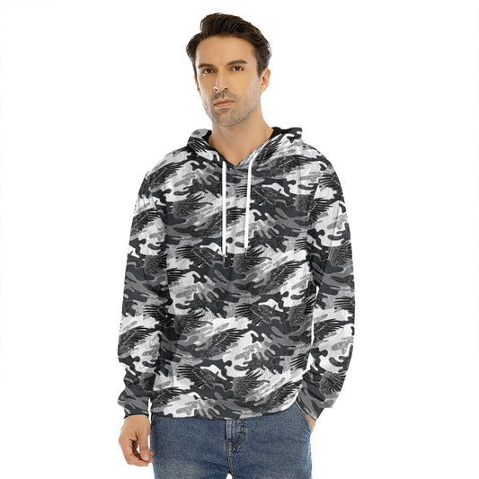 Camouflage Dazzle Wings Pattern Print Men's Velvet Pullover Hoodie