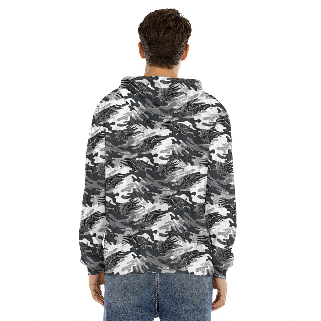 Camouflage Dazzle Wings Pattern Print Men's Velvet Pullover Hoodie
