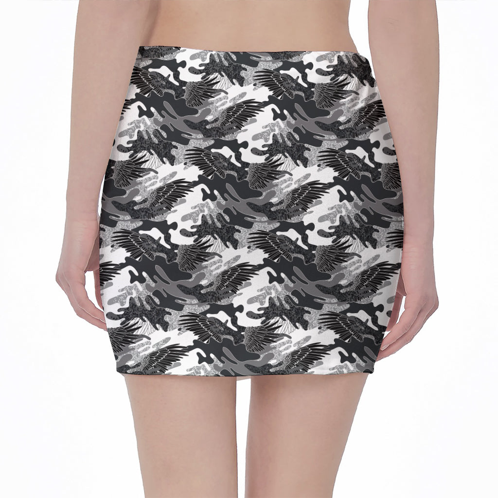 Camouflage Dazzle Wings Pattern Print Pencil Mini Skirt
