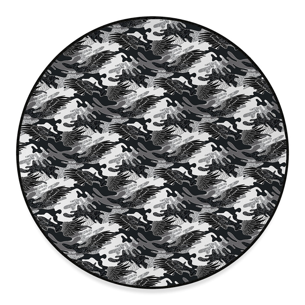 Camouflage Dazzle Wings Pattern Print Round Floor Mat