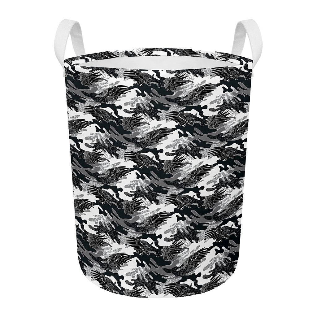 Camouflage Dazzle Wings Pattern Print Round Laundry Basket