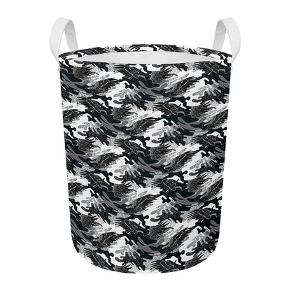 Camouflage Dazzle Wings Pattern Print Round Laundry Basket