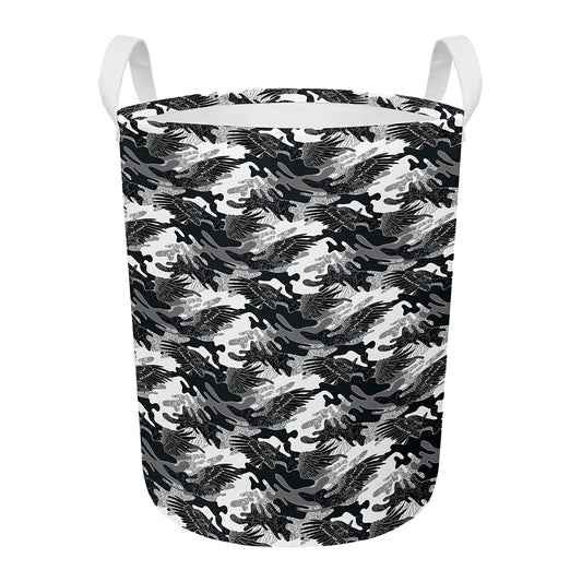 Camouflage Dazzle Wings Pattern Print Round Laundry Basket
