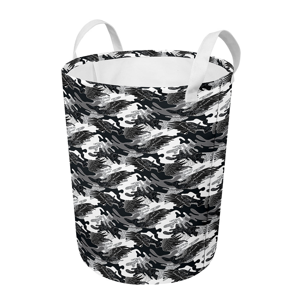 Camouflage Dazzle Wings Pattern Print Round Laundry Basket