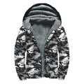 Camouflage Dazzle Wings Pattern Print Sherpa Lined Zip Up Hoodie
