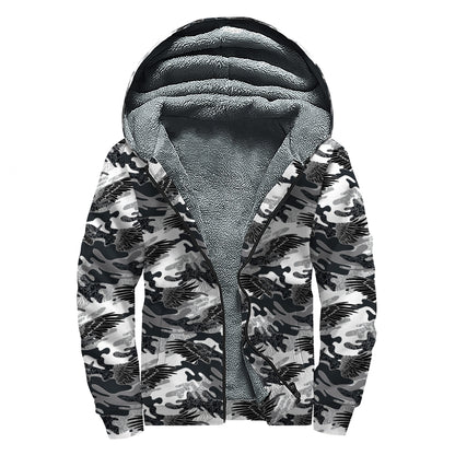 Camouflage Dazzle Wings Pattern Print Sherpa Lined Zip Up Hoodie