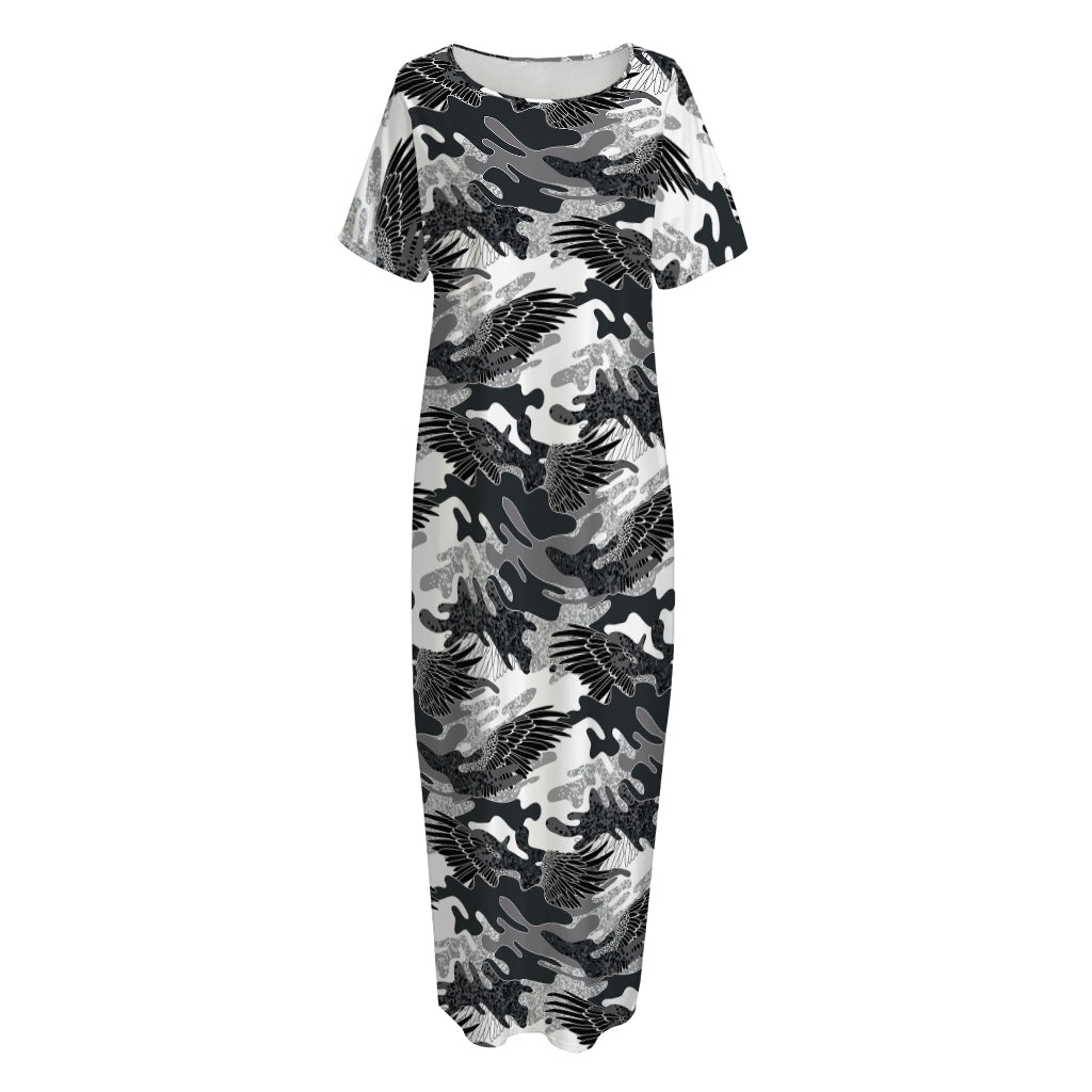Camouflage Dazzle Wings Pattern Print Short Sleeve Long Nightdress