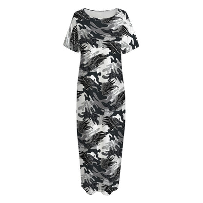 Camouflage Dazzle Wings Pattern Print Short Sleeve Long Nightdress