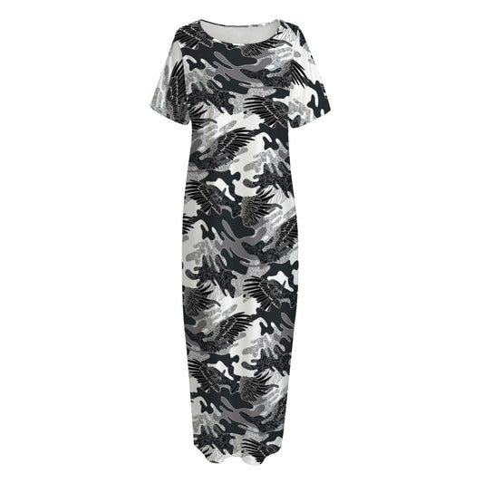 Camouflage Dazzle Wings Pattern Print Short Sleeve Long Nightdress