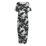 Camouflage Dazzle Wings Pattern Print Short Sleeve Long Nightdress