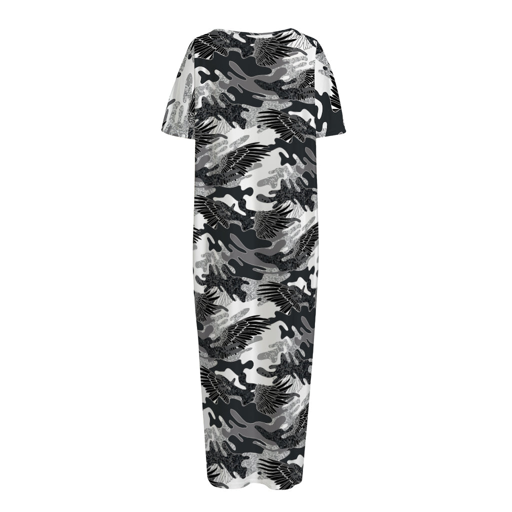 Camouflage Dazzle Wings Pattern Print Short Sleeve Long Nightdress