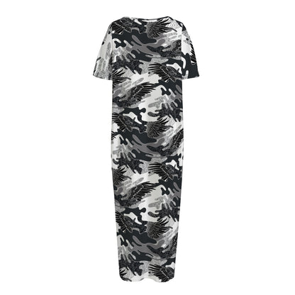 Camouflage Dazzle Wings Pattern Print Short Sleeve Long Nightdress