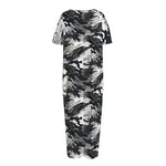 Camouflage Dazzle Wings Pattern Print Short Sleeve Long Nightdress