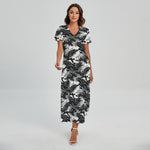 Camouflage Dazzle Wings Pattern Print Short Sleeve Maxi Dress