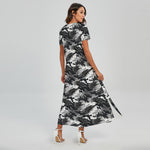 Camouflage Dazzle Wings Pattern Print Short Sleeve Maxi Dress