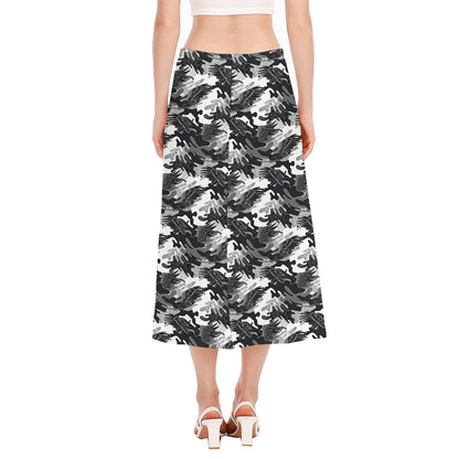 Camouflage Dazzle Wings Pattern Print Side Slit Midi Skirt
