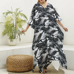 Camouflage Dazzle Wings Pattern Print Silk V-Neck Kaftan Dress