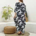 Camouflage Dazzle Wings Pattern Print Silk V-Neck Kaftan Dress