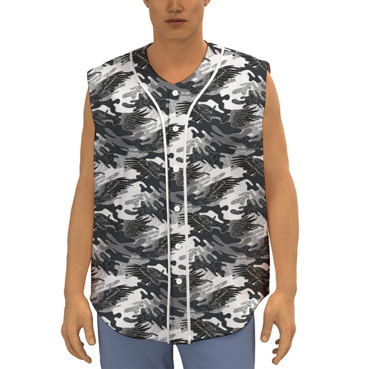 Camouflage Dazzle Wings Pattern Print Sleeveless Baseball Jersey